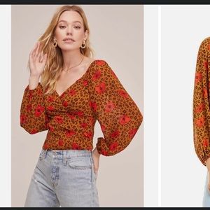 (ASTR) leopard rose blouse with opaque sleeves